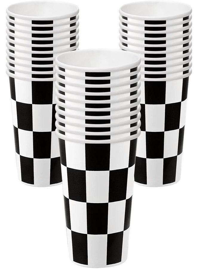 EaciTown 30 Pcs Racing Car Party Cups Checkered Paper Cups Black and White Checkered Flag Beverage Cups for Racing Themed Birthday Party, 9 OZ, Black/White - Image 1